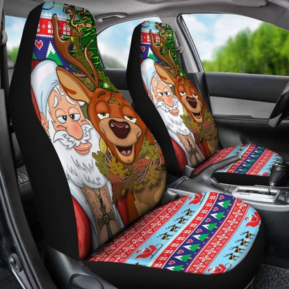 Celtic Style Merry Christmas Ugly Car Seat - Drunk Santa And Deer