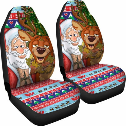 Celtic Style Merry Christmas Ugly Car Seat - Drunk Santa And Deer