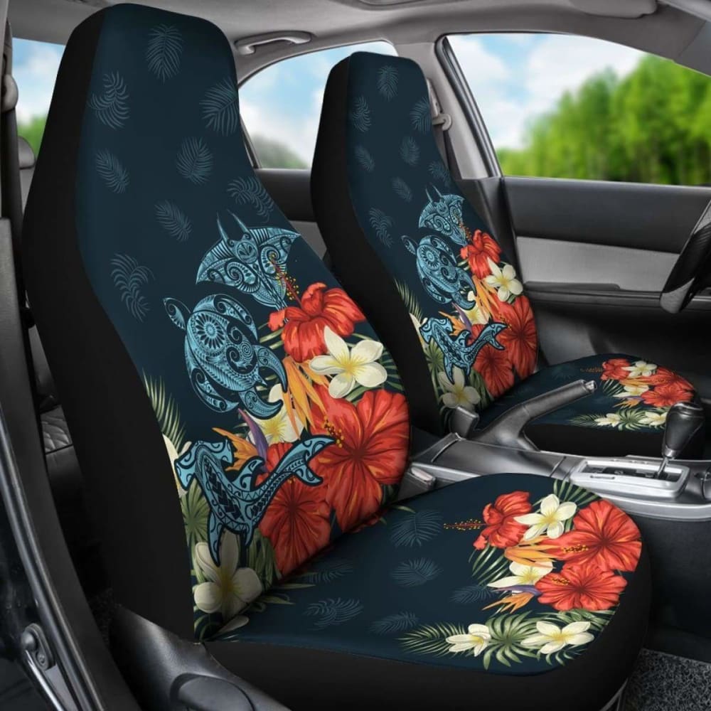 Hawaii Turtle Shark Manta Ray Hibiscus Plumeria Car Set Cover - New - Awesome