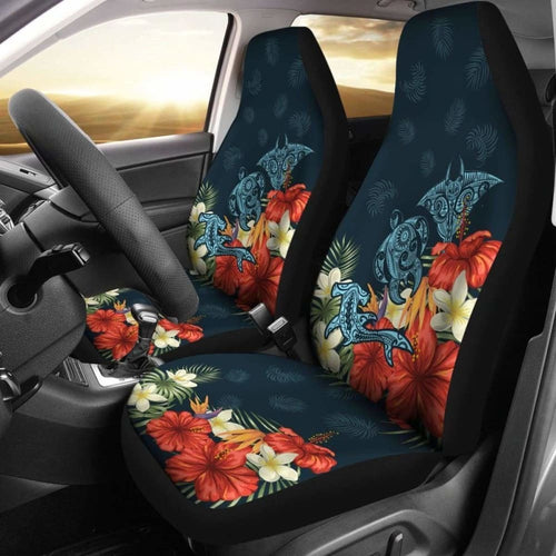 Hawaii Turtle Shark Manta Ray Hibiscus Plumeria Car Set Cover - New - Awesome