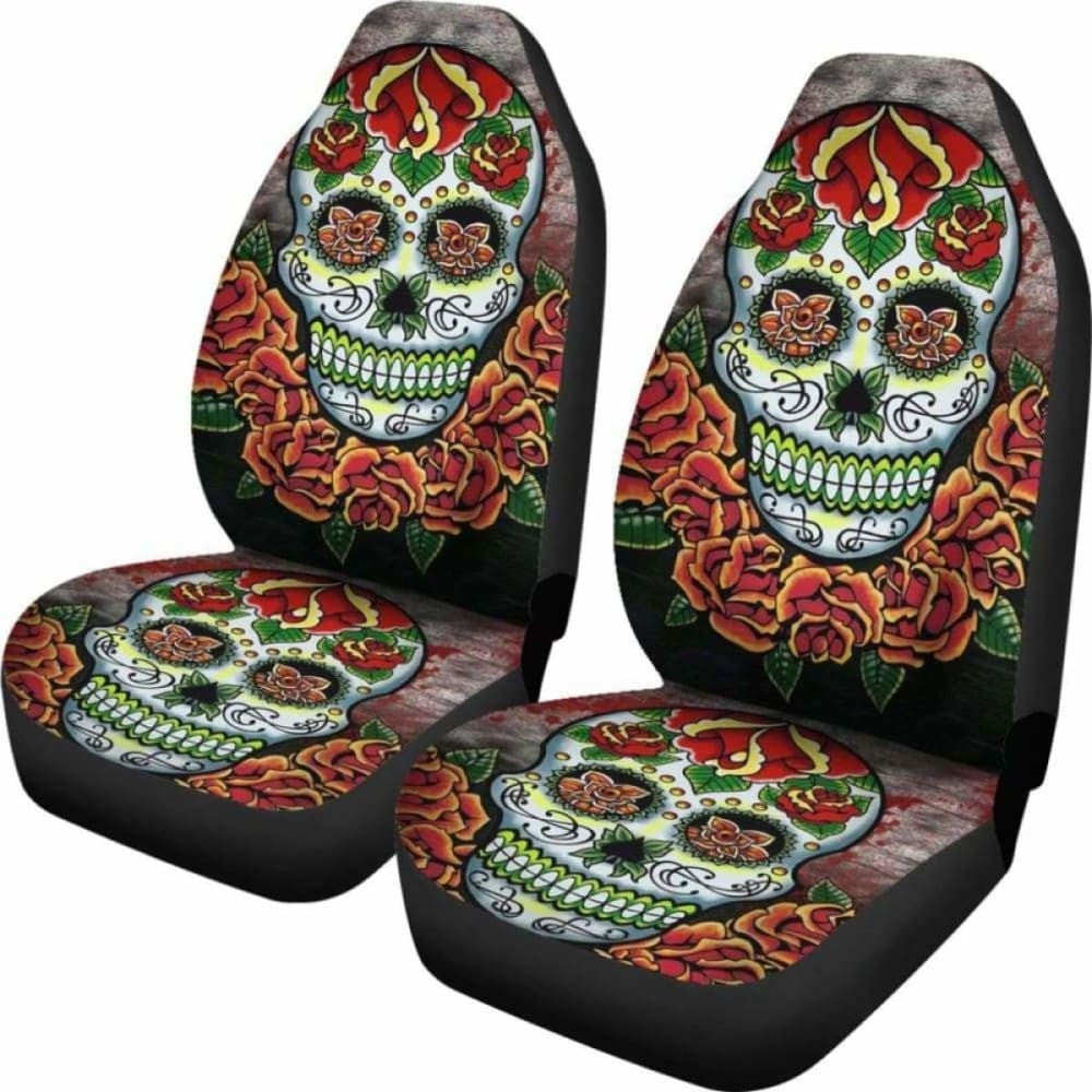 Set Of Pcs Floral Sugar Skull Car Seat Covers
