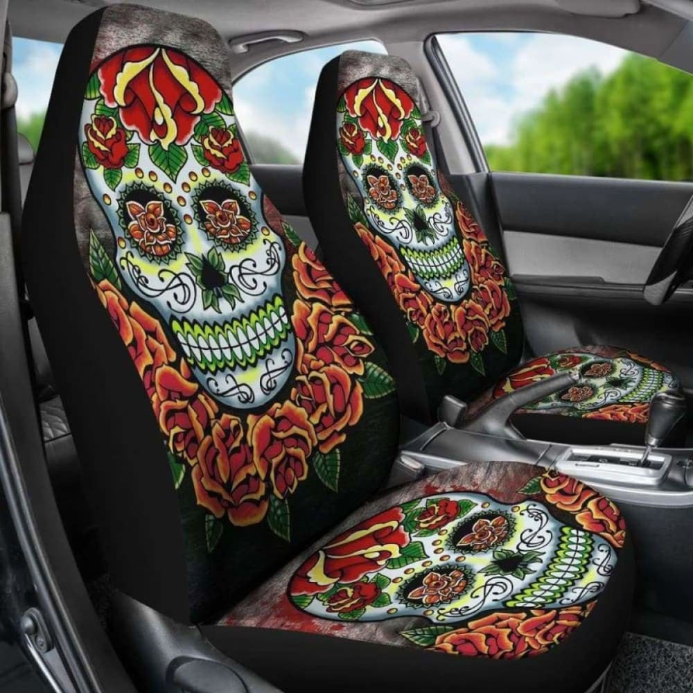 Set Of Pcs Floral Sugar Skull Car Seat Covers