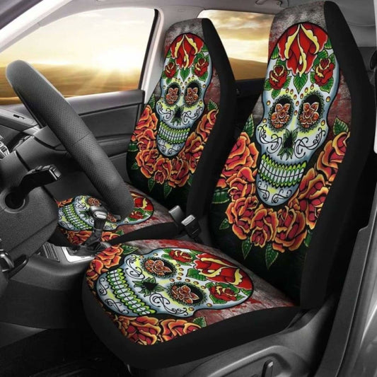 Set Of Pcs Floral Sugar Skull Car Seat Covers