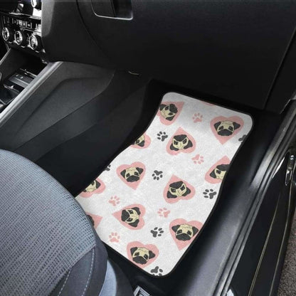 Cute Pugs Pink Heart Paw Pattern Front And Back Car Mats