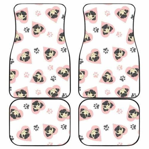 Cute Pugs Pink Heart Paw Pattern Front And Back Car Mats