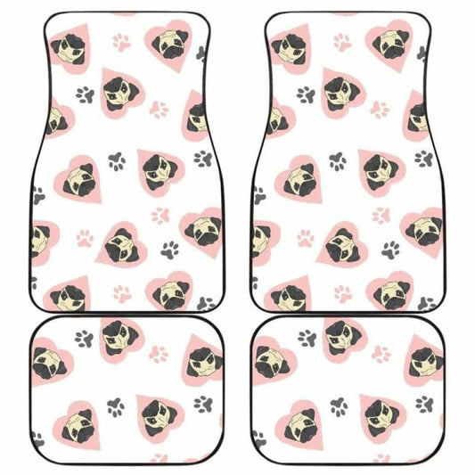 Cute Pugs Pink Heart Paw Pattern Front And Back Car Mats