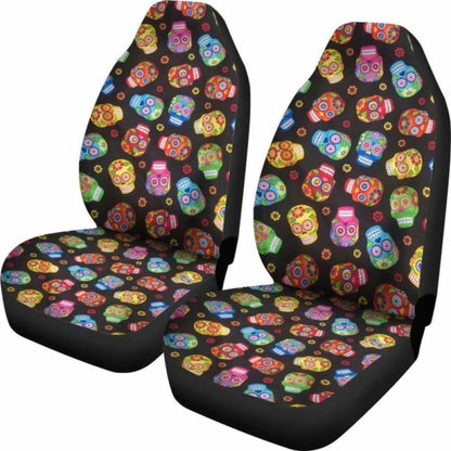 Set Pcs Floral Sugar Skull Day Of The Dead Skull Car Seat Covers