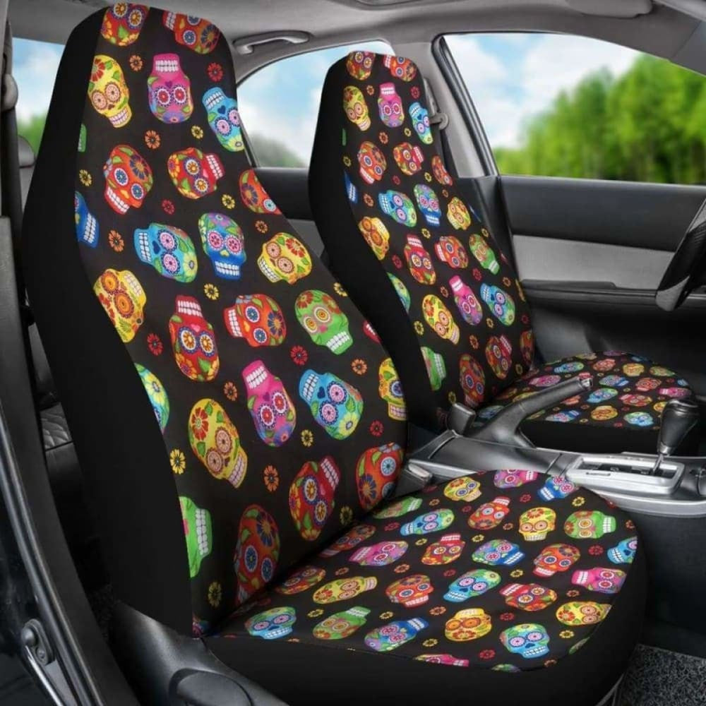 Set Pcs Floral Sugar Skull Day Of The Dead Skull Car Seat Covers