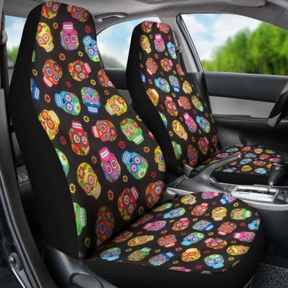 Set Pcs Floral Sugar Skull Day Of The Dead Skull Car Seat Covers