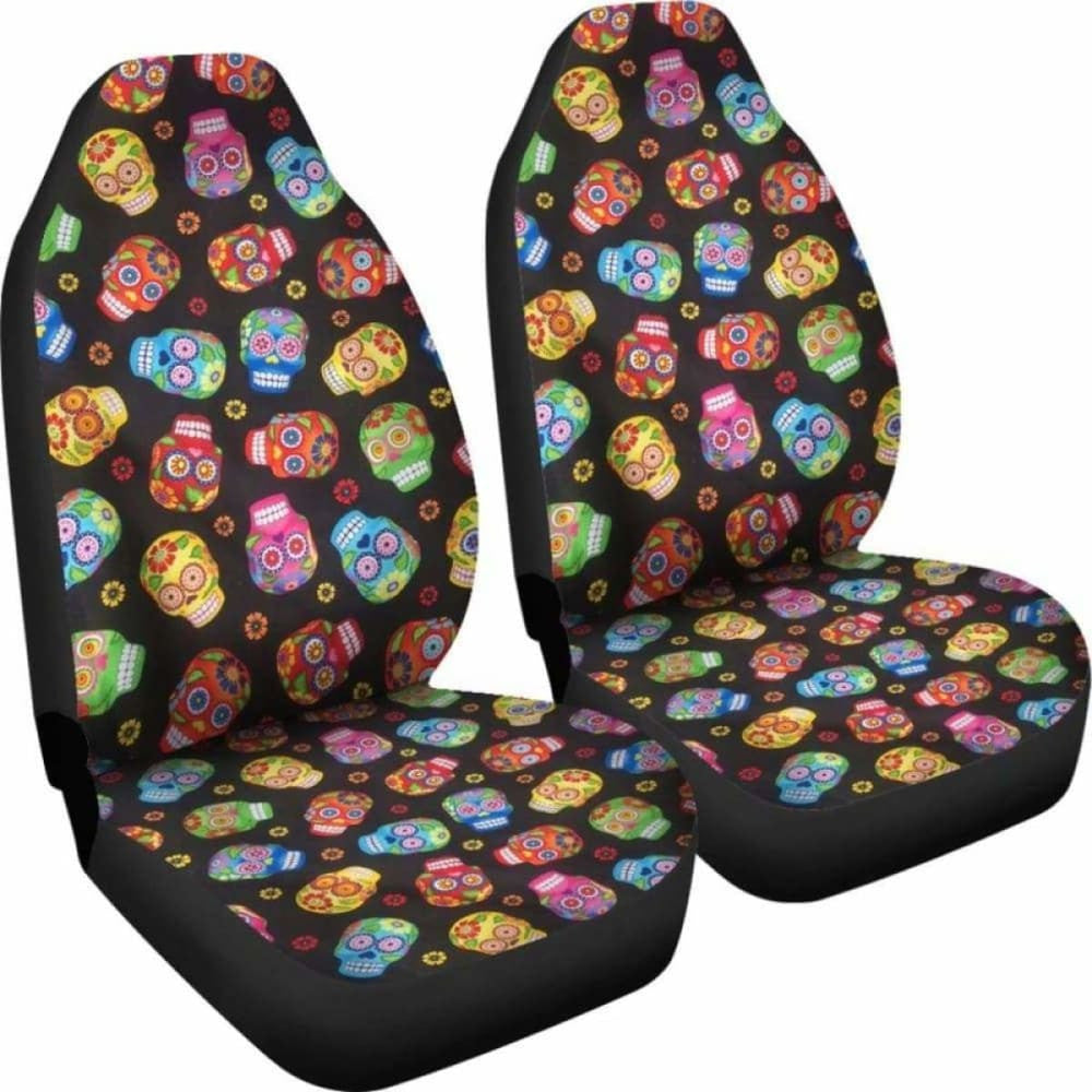 Set Pcs Floral Sugar Skull Day Of The Dead Skull Car Seat Covers