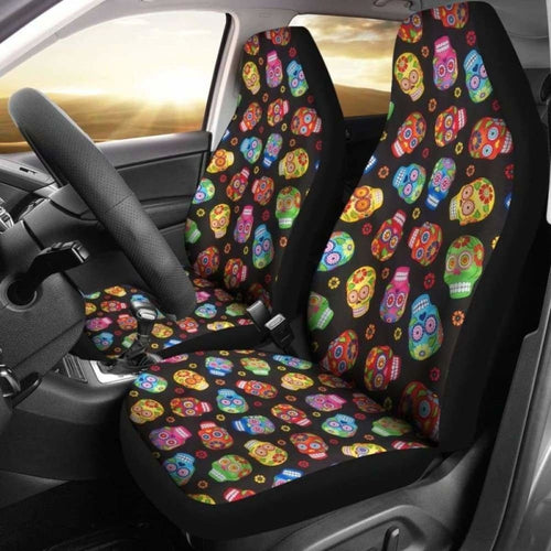 Set Pcs Floral Sugar Skull Day Of The Dead Skull Car Seat Covers