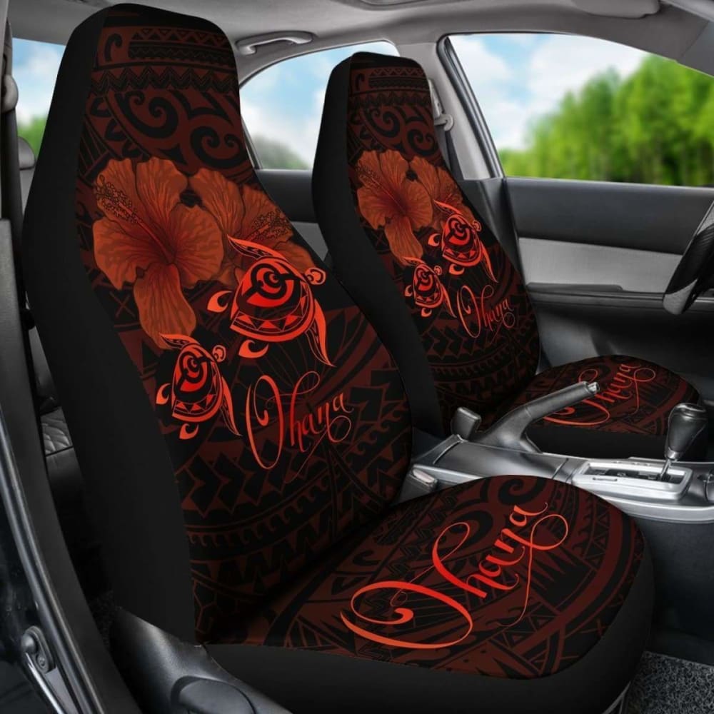 Hawaii Turtle Ohana Hibiscus Poly Car Seat Covers - Red - New Awesome