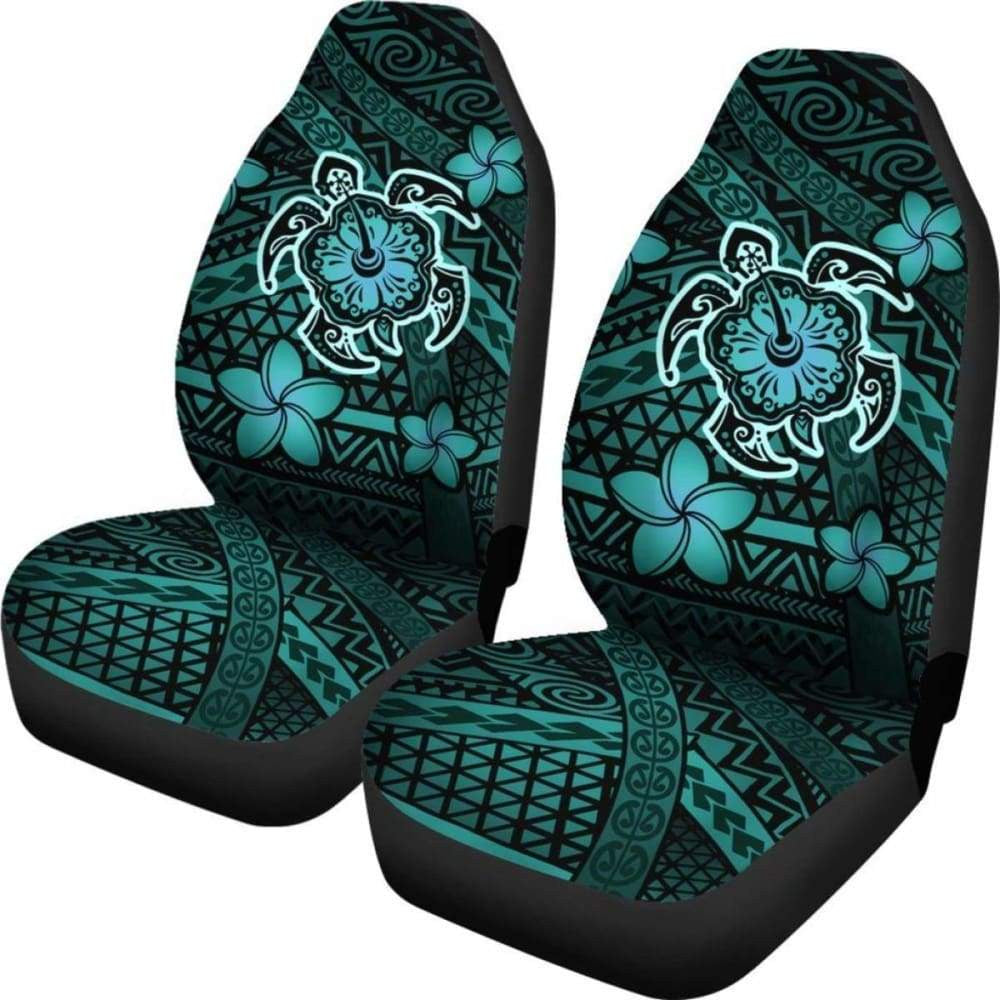 Hawaii Mix Polynesian Turtle Plumeria Car Seat Covers - Turquoise -