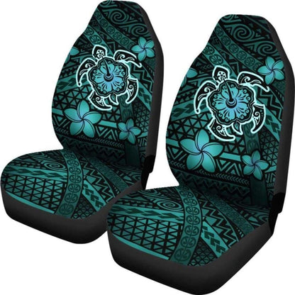 Hawaii Mix Polynesian Turtle Plumeria Car Seat Covers - Turquoise -