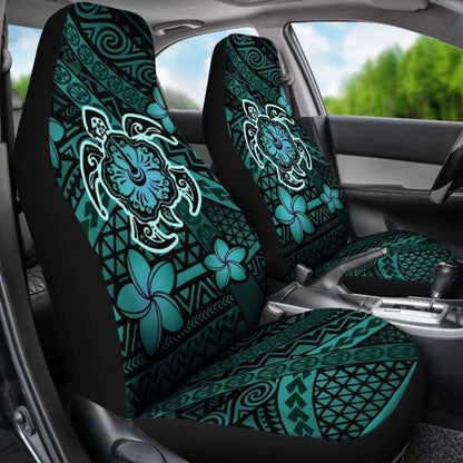 Hawaii Mix Polynesian Turtle Plumeria Car Seat Covers - Turquoise -