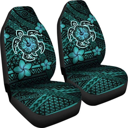 Hawaii Mix Polynesian Turtle Plumeria Car Seat Covers - Turquoise -