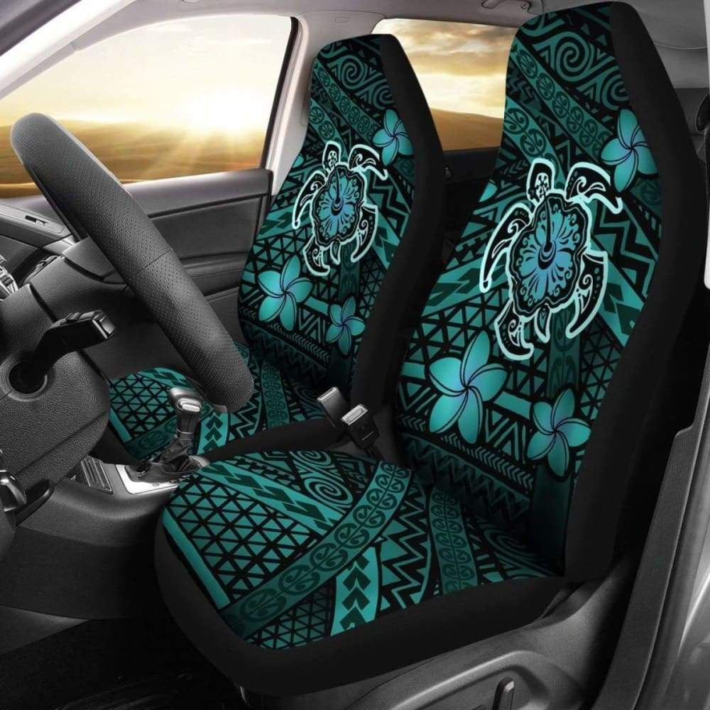 Hawaii Mix Polynesian Turtle Plumeria Car Seat Covers - Turquoise -