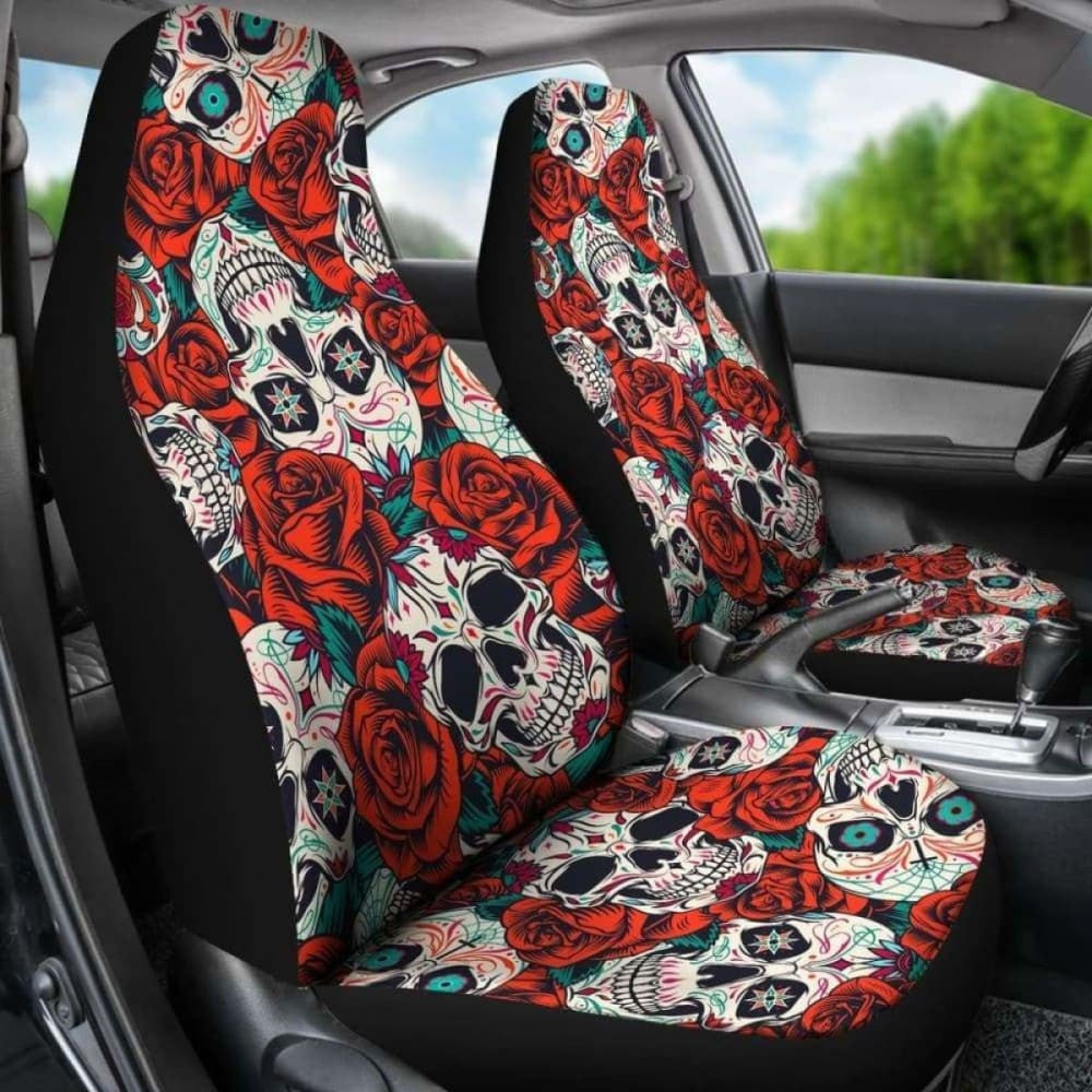 Set Pcs Floral Sugar Skull Car Seat Covers