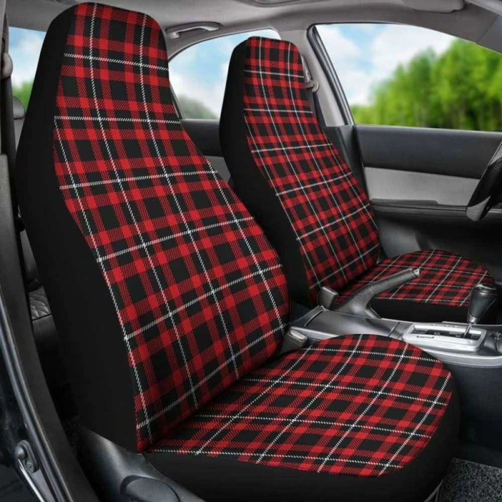 Red, Black And White Plaid Tartan Car Seat Covers