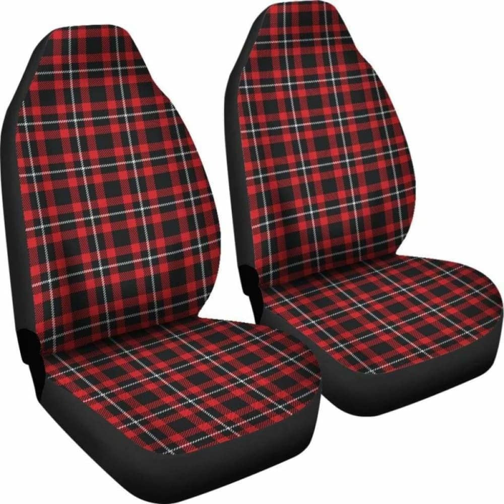 Red, Black And White Plaid Tartan Car Seat Covers