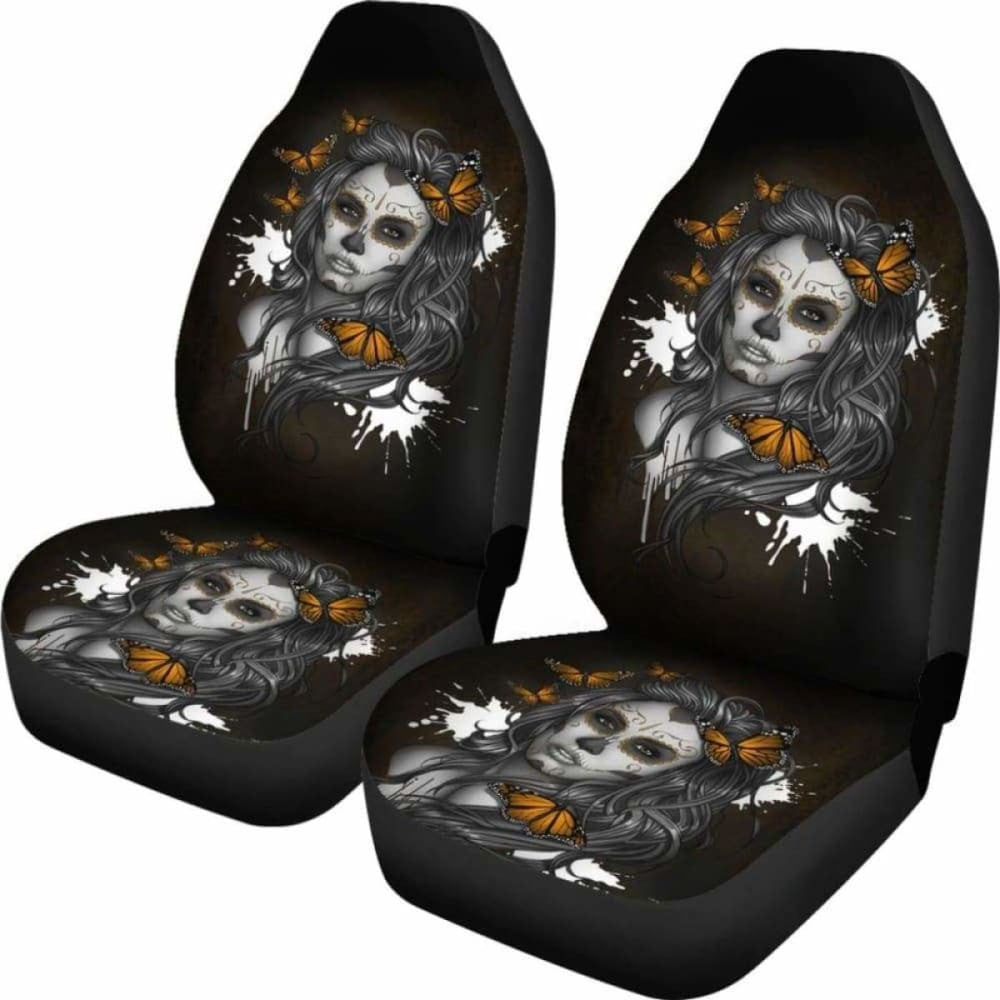 Set Of - Beauty Girl Sugar Skull Seat Cover