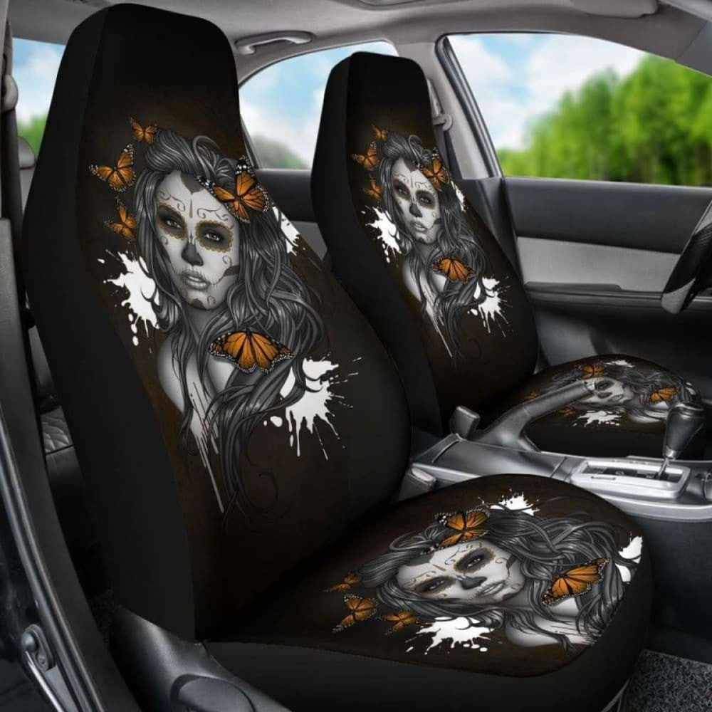 Set Of - Beauty Girl Sugar Skull Seat Cover