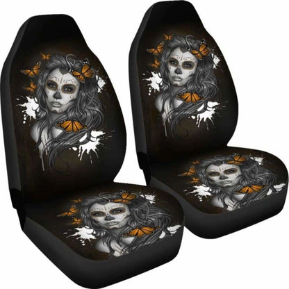 Set Of - Beauty Girl Sugar Skull Seat Cover