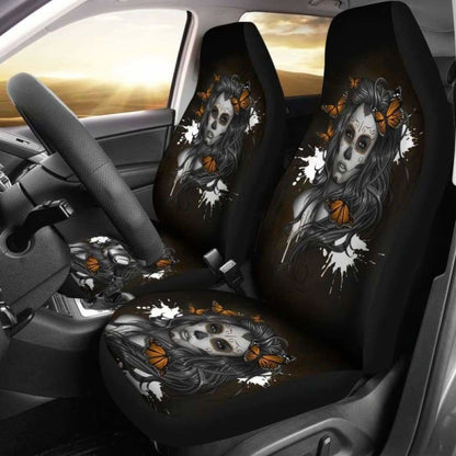 Set Of - Beauty Girl Sugar Skull Seat Cover