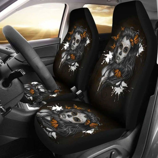 Set Of - Beauty Girl Sugar Skull Seat Cover
