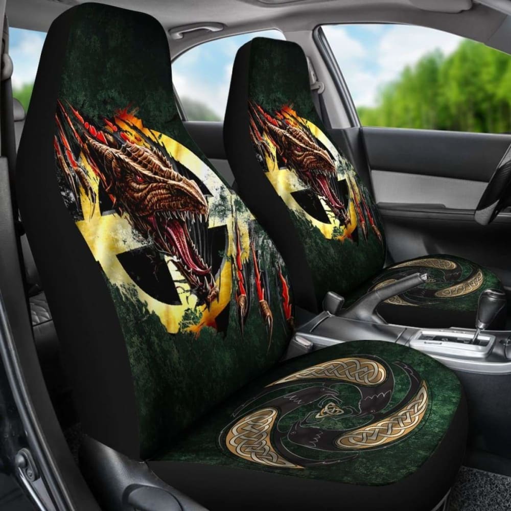 Celtic Cross Flag With Red Dragon Car Seat Covers