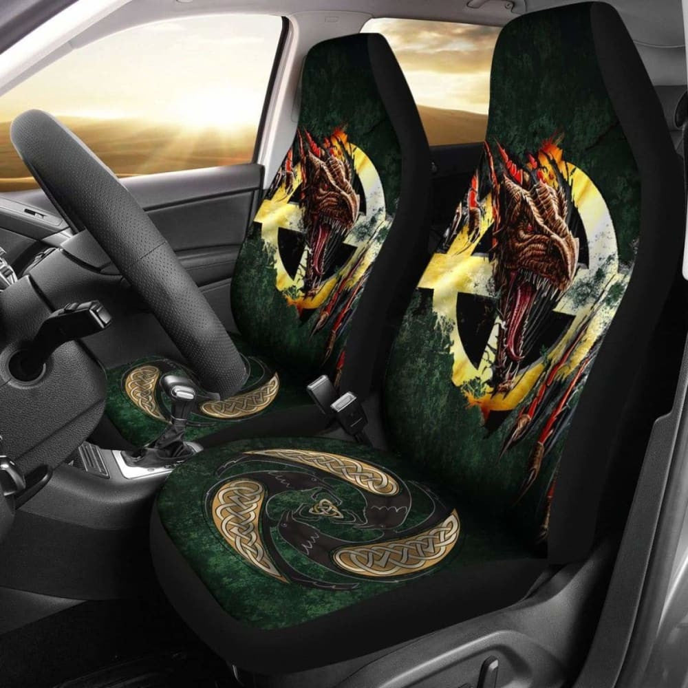 Celtic Cross Flag With Red Dragon Car Seat Covers
