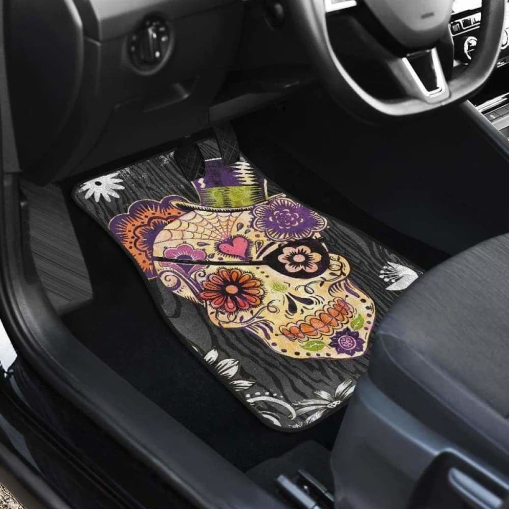Set Of Halloween Sugar Skull Car Mats