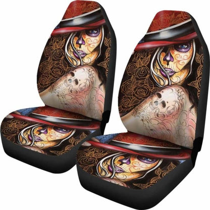 Set Of Beautiful Sugar Skull Seat Covers - Day Of The Dead