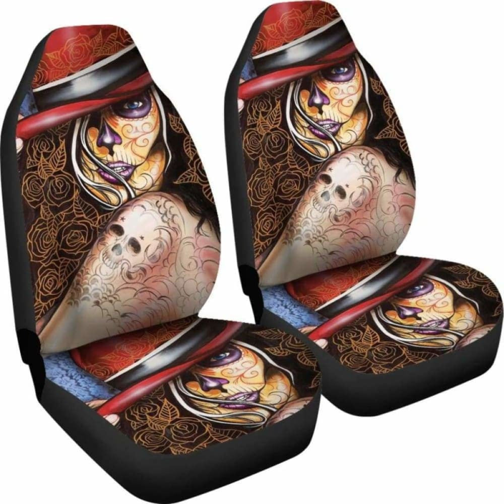 Set Of Beautiful Sugar Skull Seat Covers - Day Of The Dead