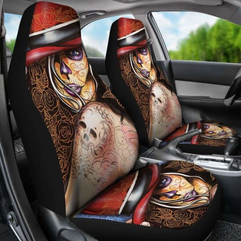 Set Of Beautiful Sugar Skull Seat Covers - Day Of The Dead