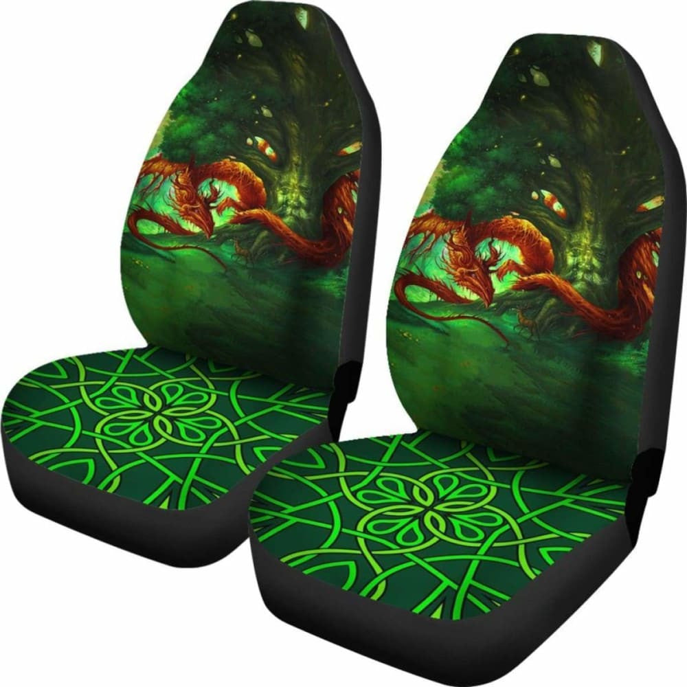 Celtic Mythology - Celtic Dragon With Green Man And Deer Car Seat Covers V