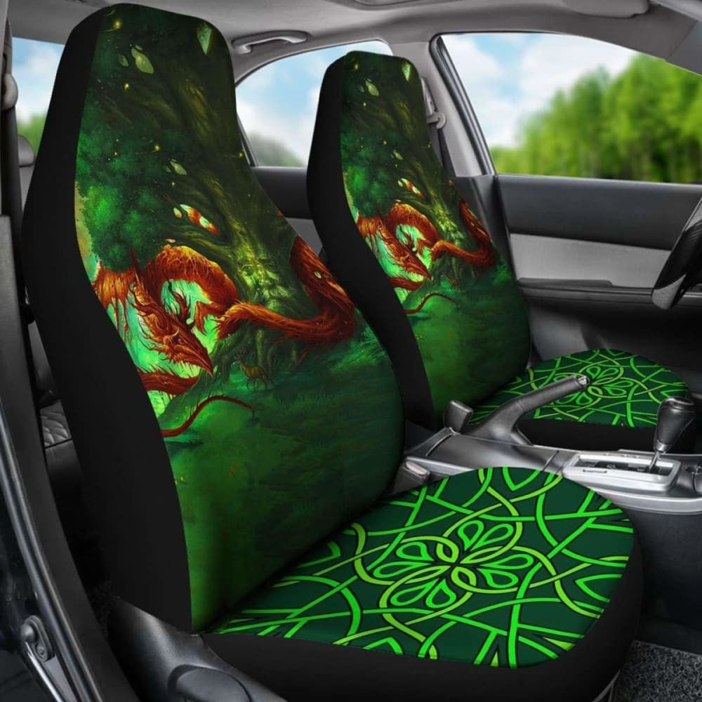 Celtic Mythology - Celtic Dragon With Green Man And Deer Car Seat Covers V