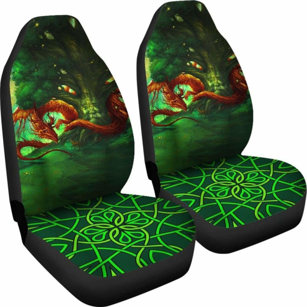 Celtic Mythology - Celtic Dragon With Green Man And Deer Car Seat Covers V