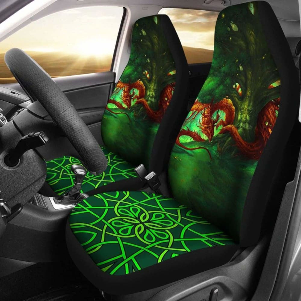 Celtic Mythology - Celtic Dragon With Green Man And Deer Car Seat Covers V