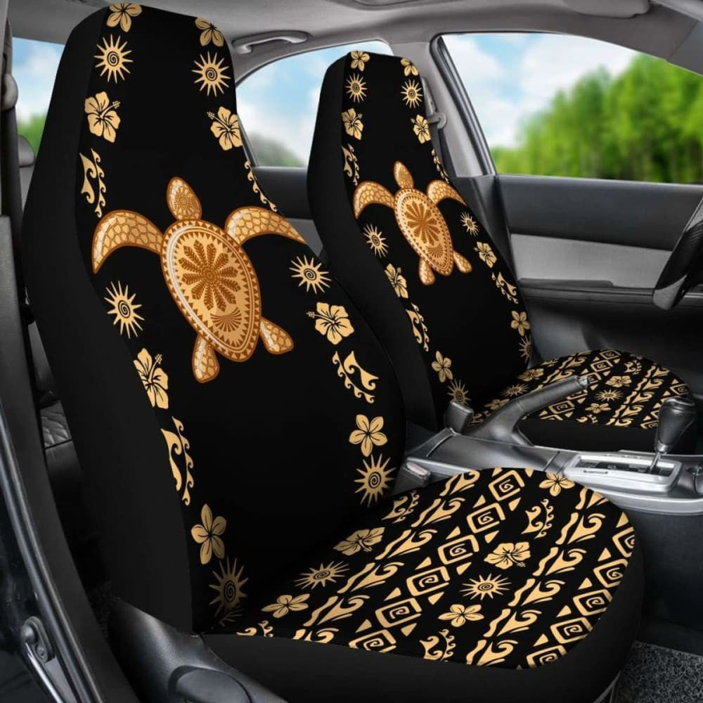 Turtle And Plumeria Hawaiian Car Seat Covers Set Of