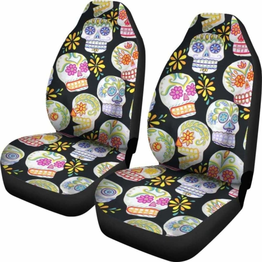 Set Pcs Floral Sugar Skull Day Of The Dead Skull Car Seat Covers