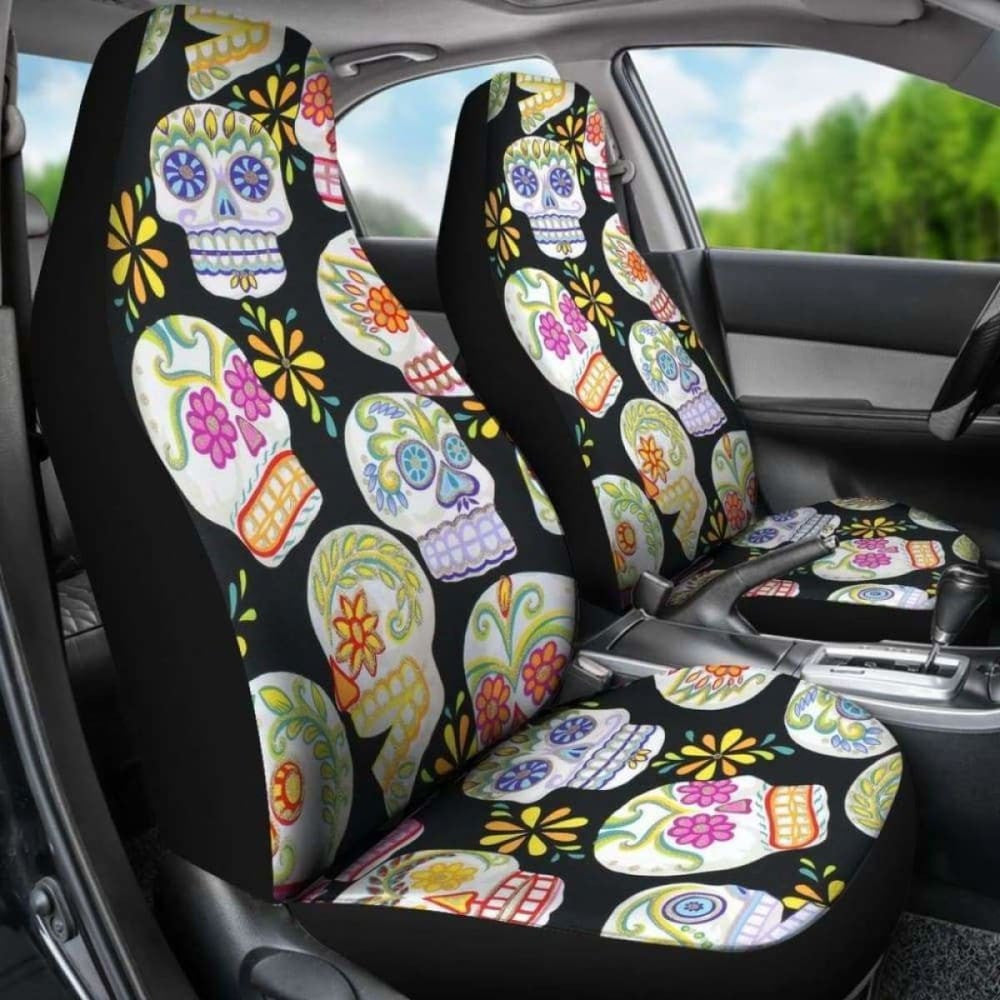 Set Pcs Floral Sugar Skull Day Of The Dead Skull Car Seat Covers