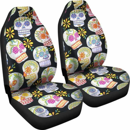 Set Pcs Floral Sugar Skull Day Of The Dead Skull Car Seat Covers