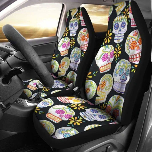 Set Pcs Floral Sugar Skull Day Of The Dead Skull Car Seat Covers