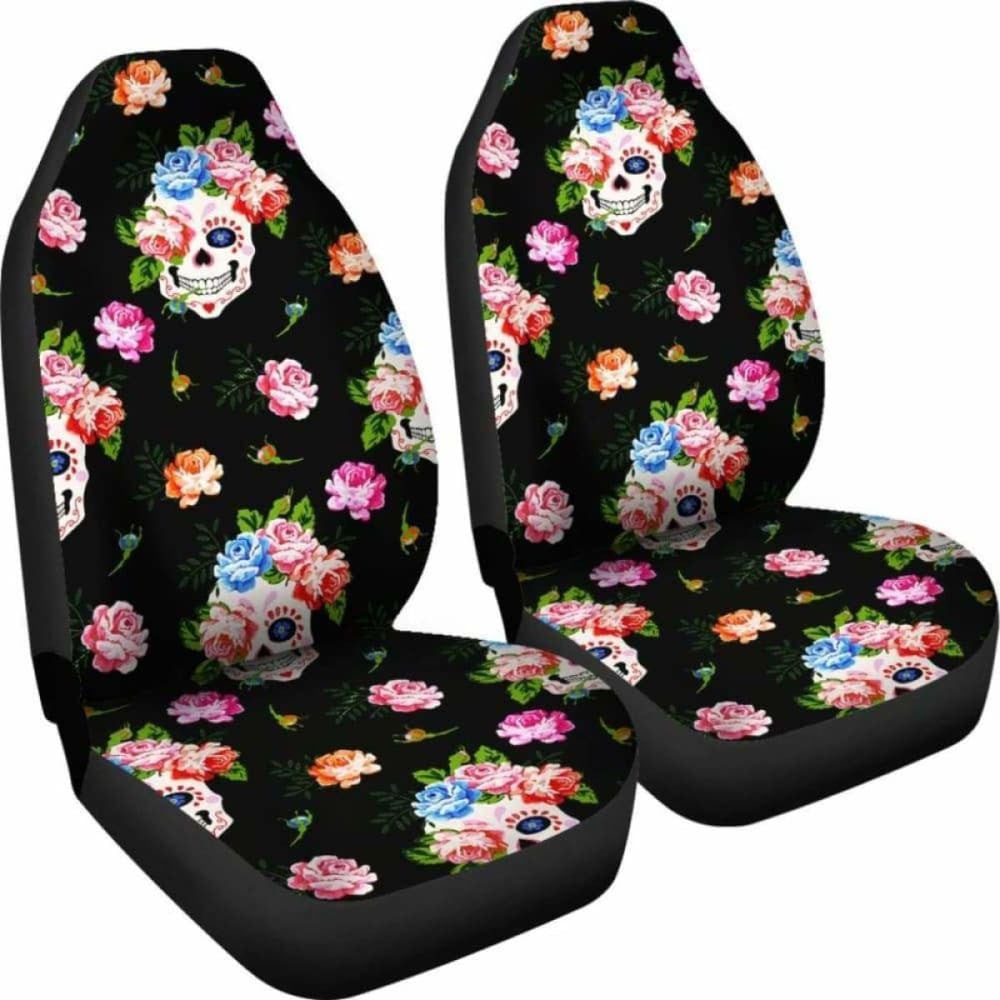 Set Seat Cover Flower Skull Gothic Car Seat Covers