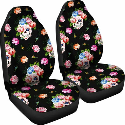 Set Seat Cover Flower Skull Gothic Car Seat Covers