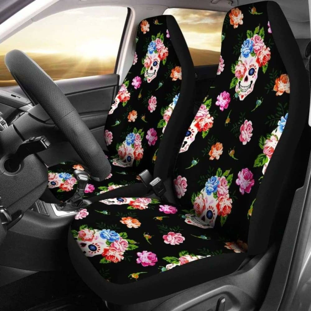 Set Seat Cover Flower Skull Gothic Car Seat Covers