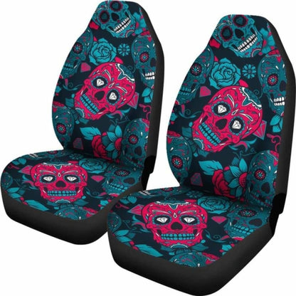 Set Of Day Of The Dead Sugar Skull Car Seat Covers
