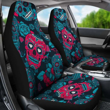 Set Of Day Of The Dead Sugar Skull Car Seat Covers