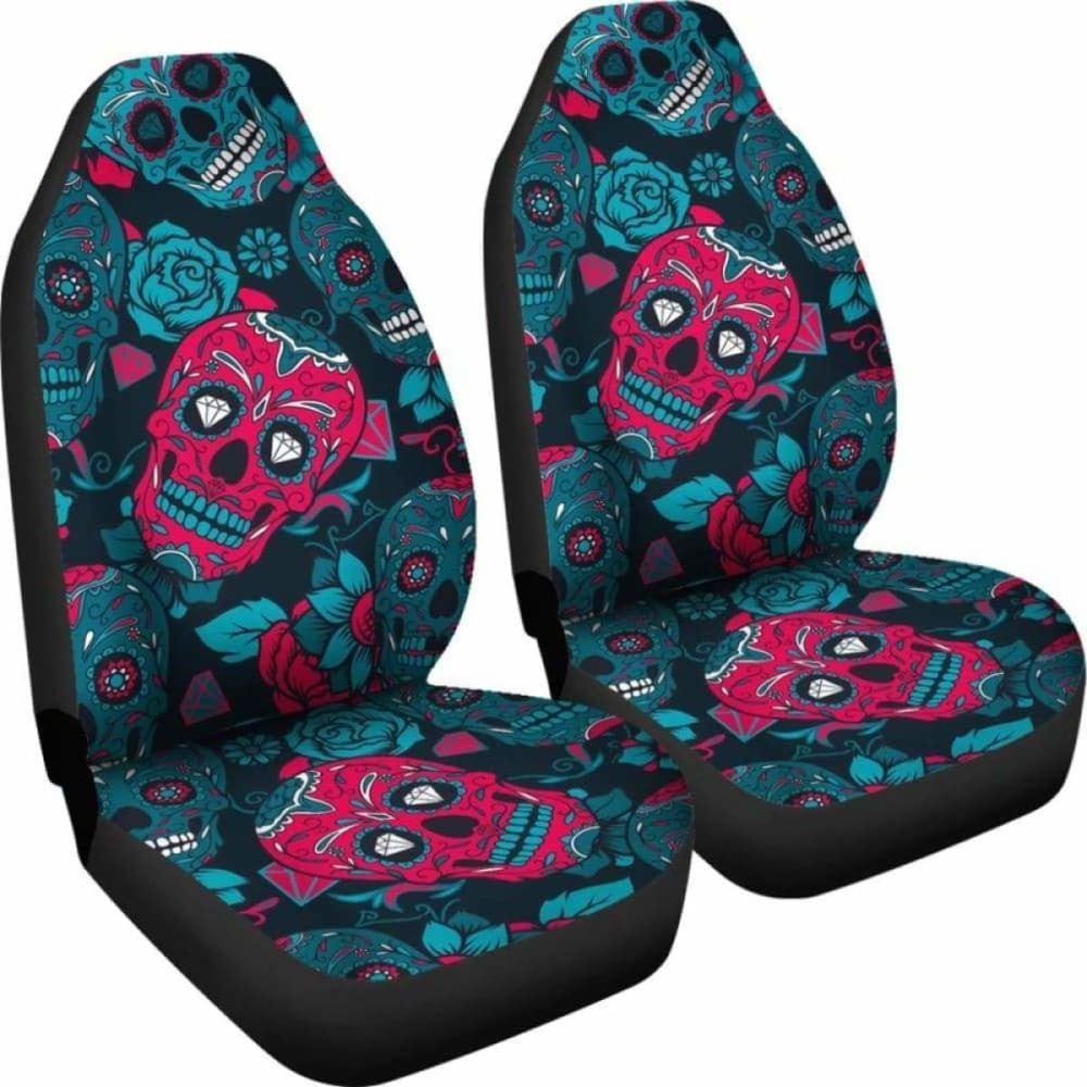 Set Of Day Of The Dead Sugar Skull Car Seat Covers